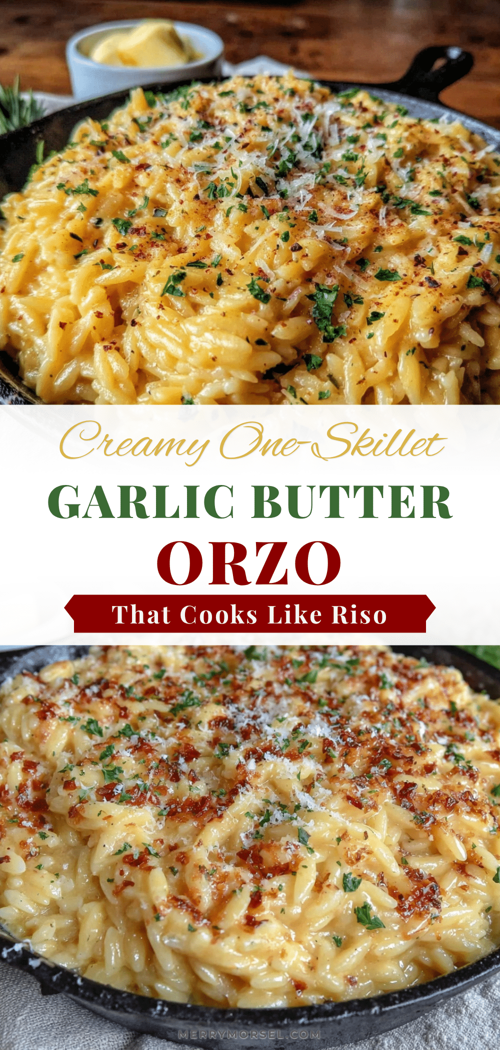 creamy one-skillet garlic butter orzo recipe
