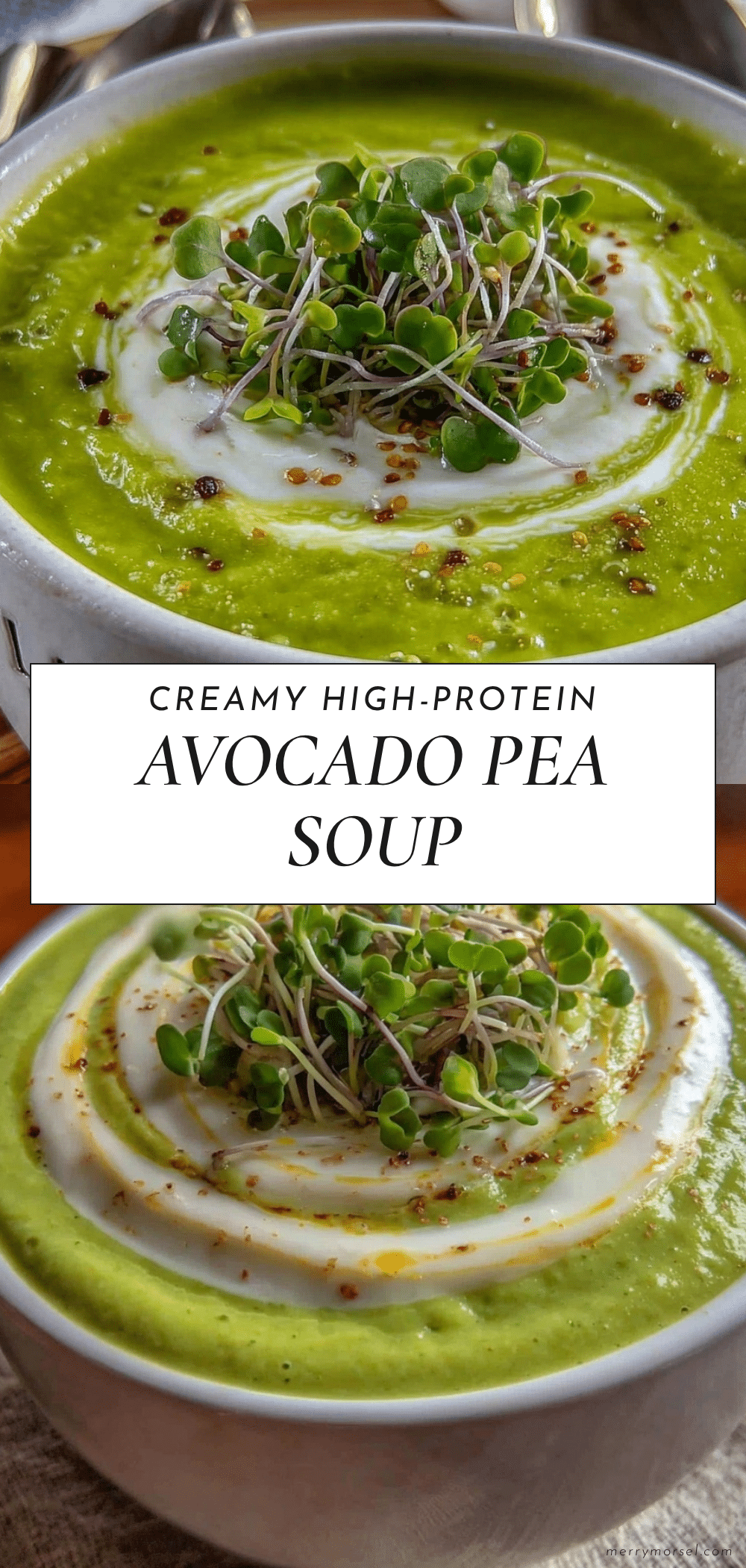 healthy cold high-protein avocado green pea soup recipe