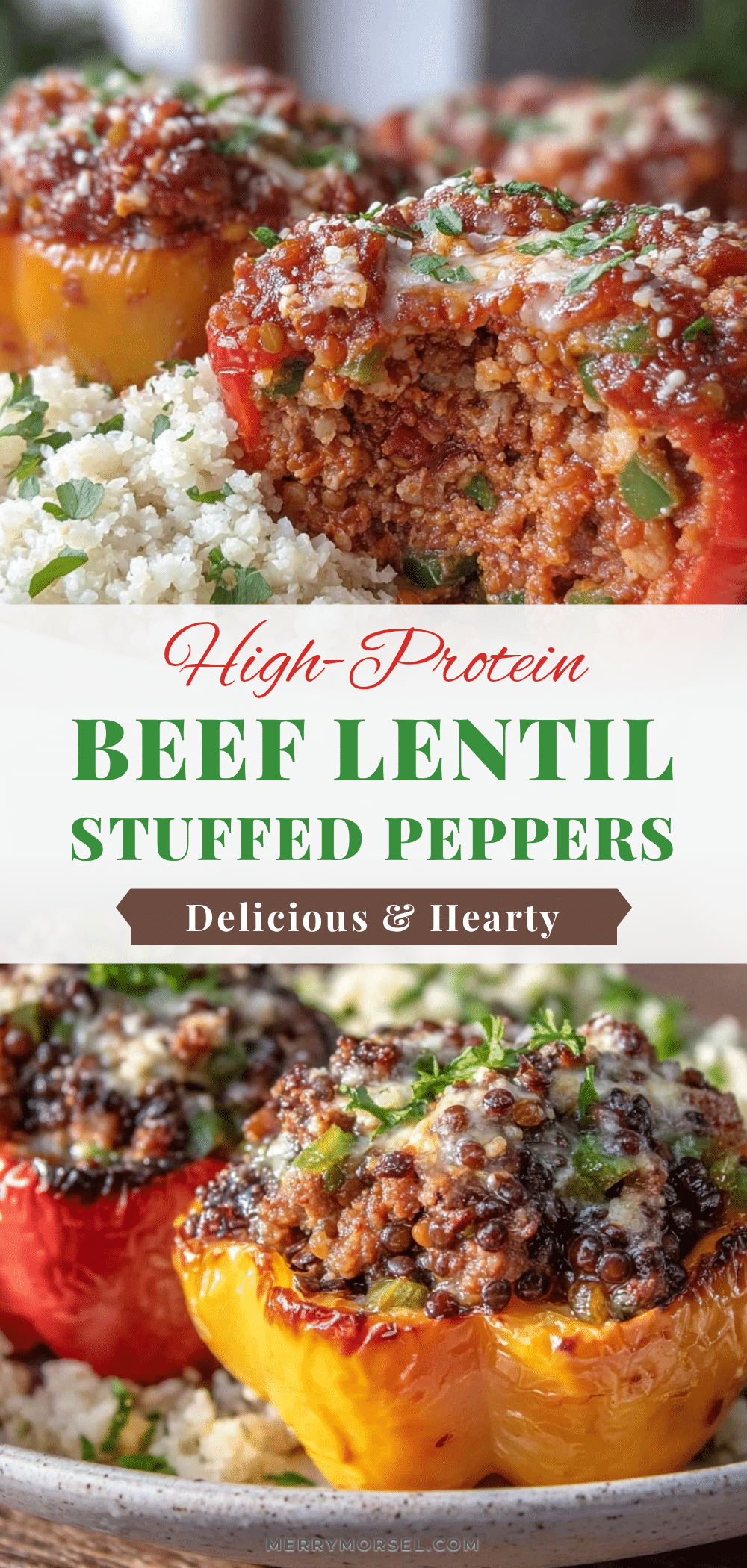 healthy high-protein beef and lentil stuffed peppers recipe