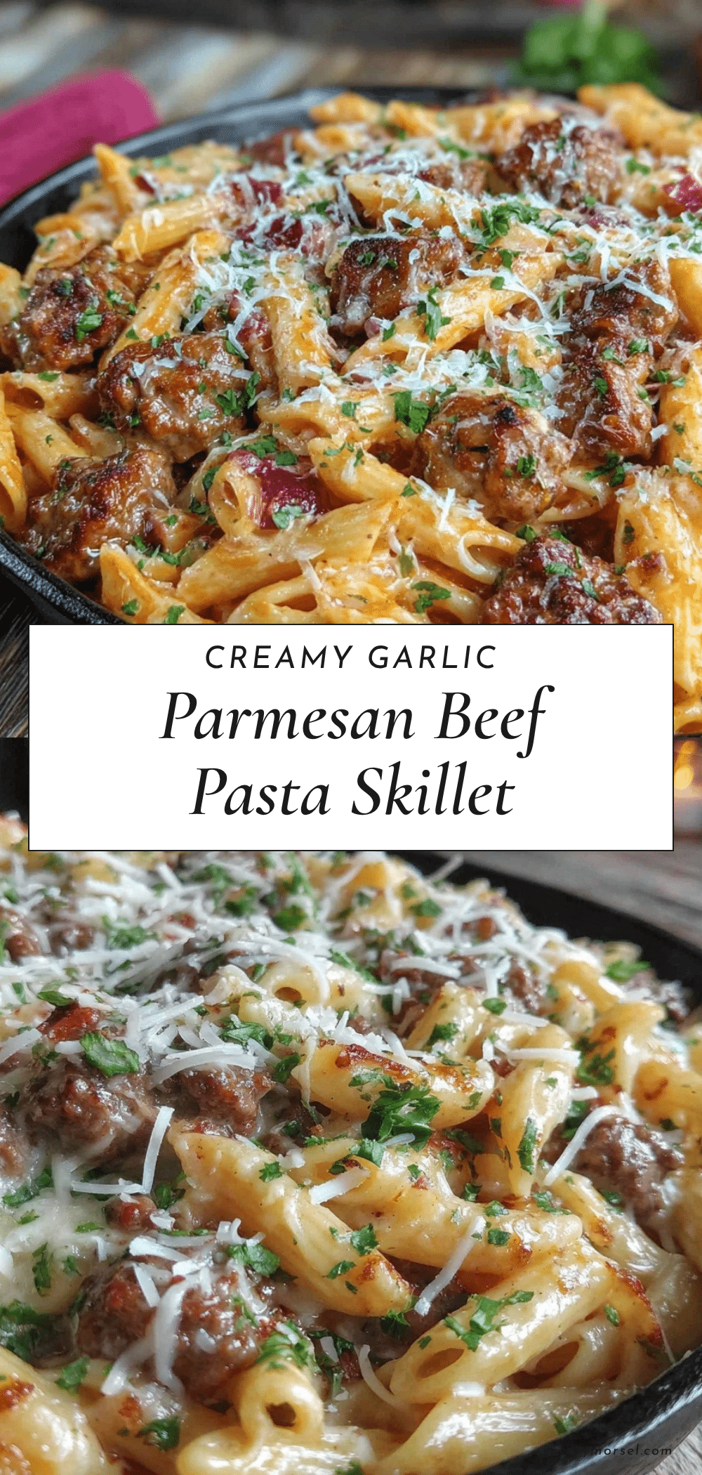 creamy garlic parmesan ground beef pasta skillet recipe