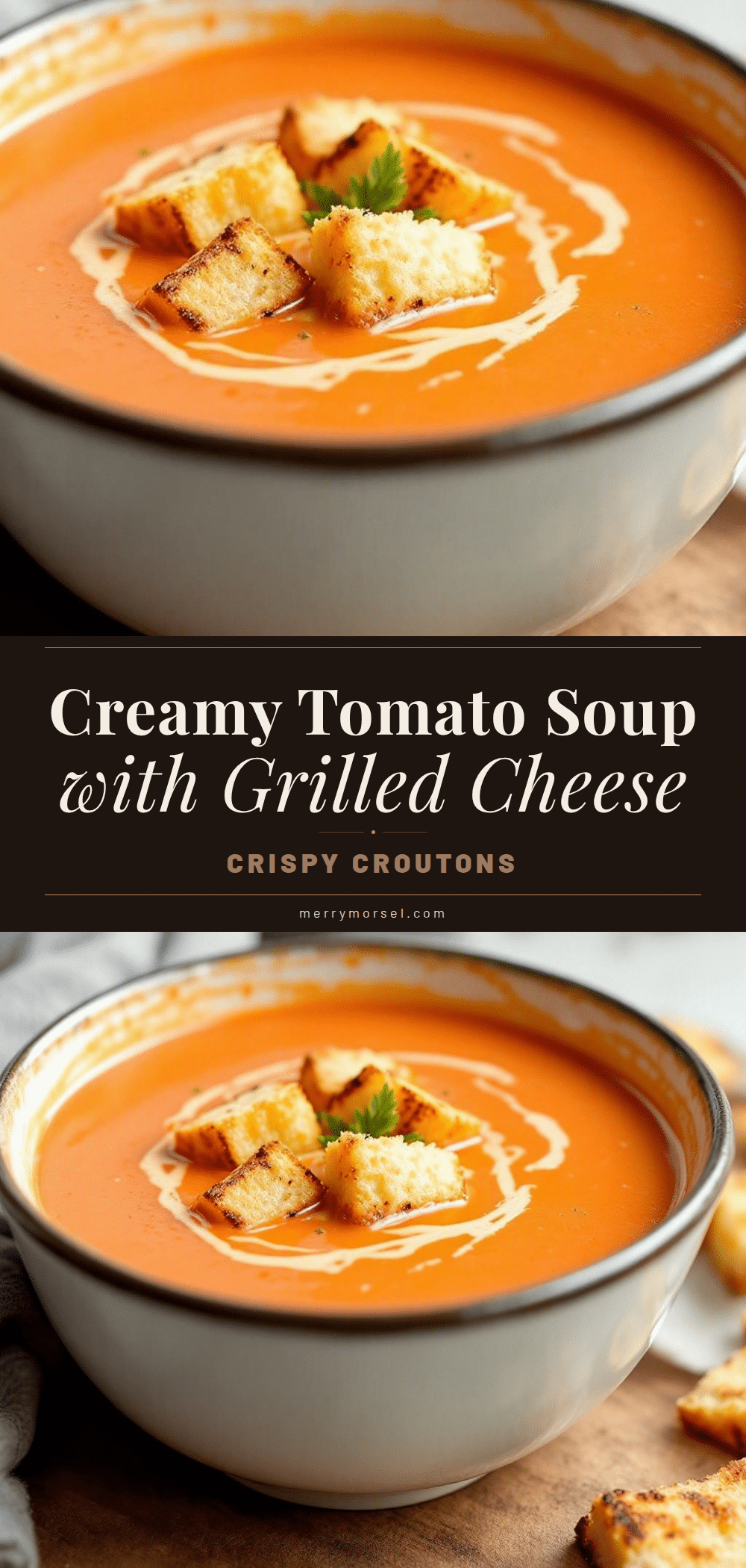 creamy tomato soup with grilled cheese croutons recipe