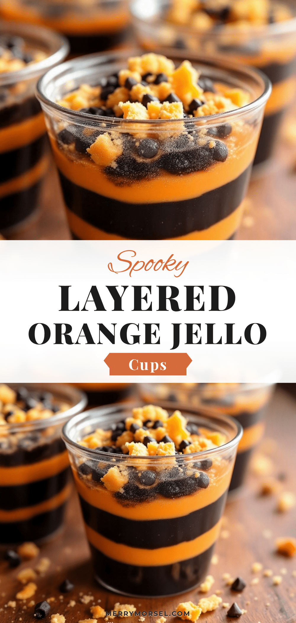Easy Orange Black Layered Halloween Jello Cups recipe